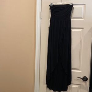 Viscose/spandex high-low, faux wraparound strapless dress